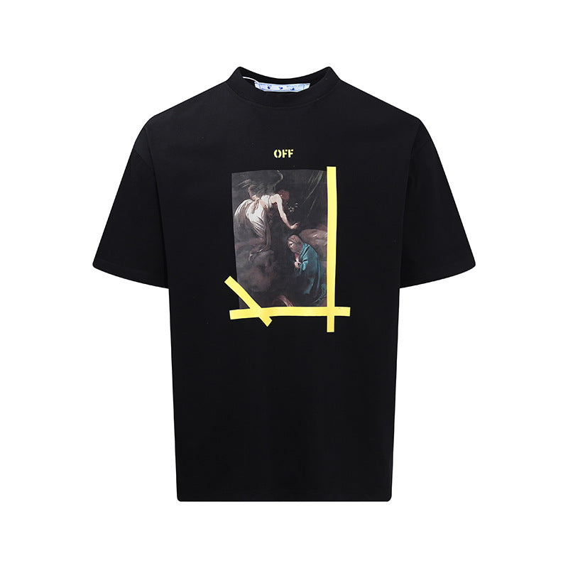 Tape Arrow Graphic Print Streetwear Crew Neck Short Sleeve T Shirt