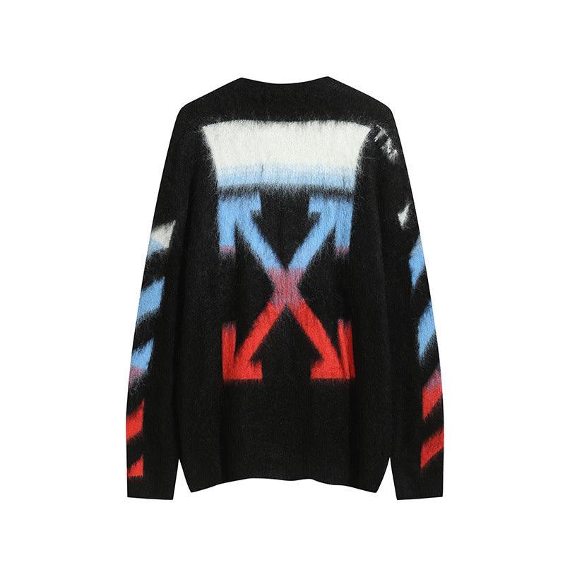 Off-White Arrow Mohair Sweater Gradient Fluffy Knit Pullover & Hoodie