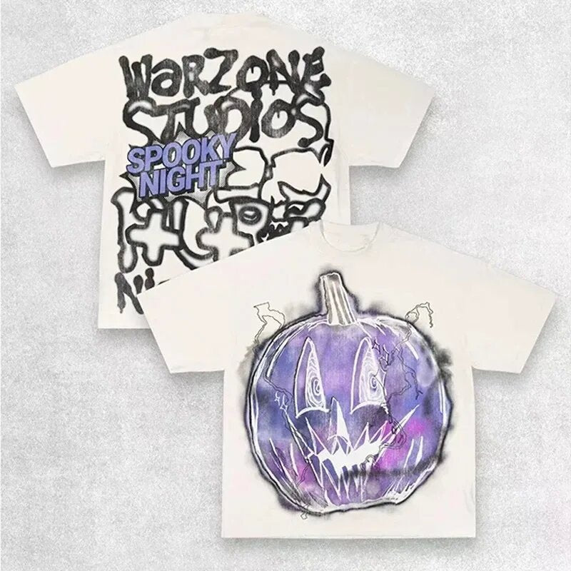 Warzone Studios Style Y2K Doppelseitiges Graffiti Oversized Vintage Baumwoll-T-Shirt
