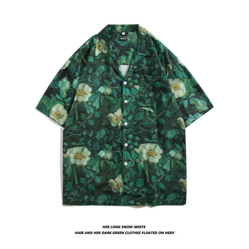 Unisex Vintage Camp Collar Tropical Floral Loose Beach Vacation Shirt 1301-1341