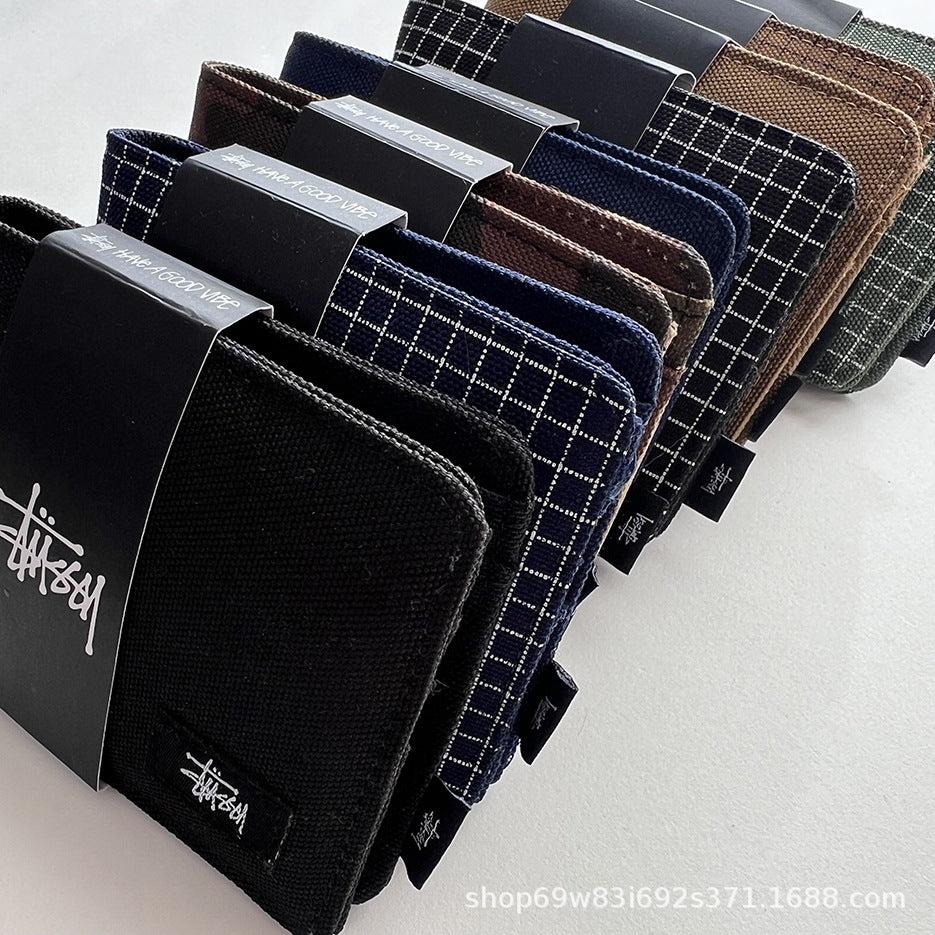 Stussy Canvas Bifold Wallet Multi Pattern Card Holder Coin Purse