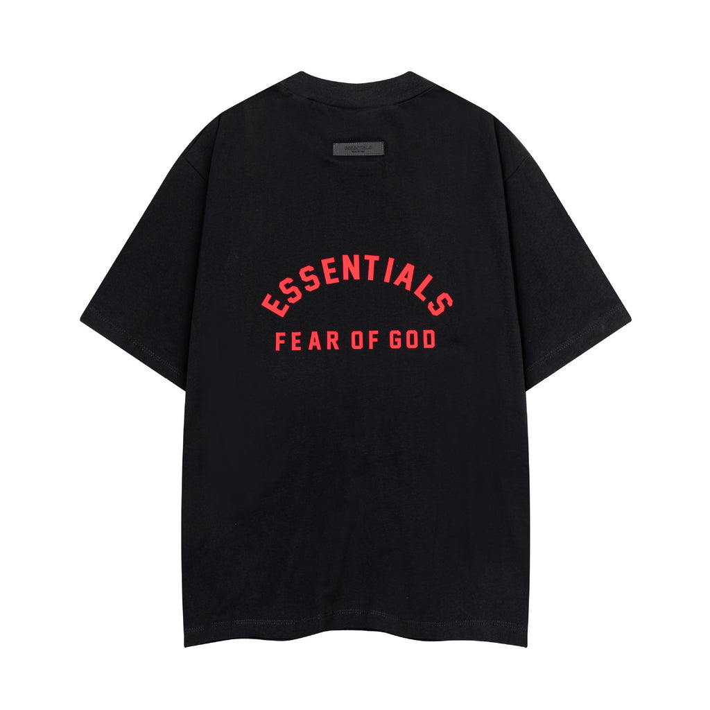 Fear Of God Essentials Red Rubber Letter Crew Neck Short Sleeve T Shirt