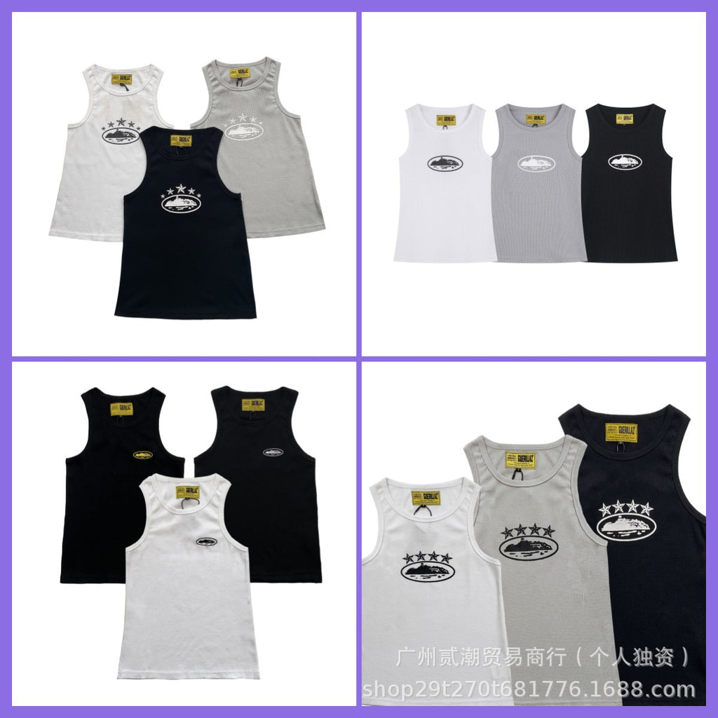 Corteiz Style Y2K Ribbed Tank Top Sleeveless Streetwear Basic Vest