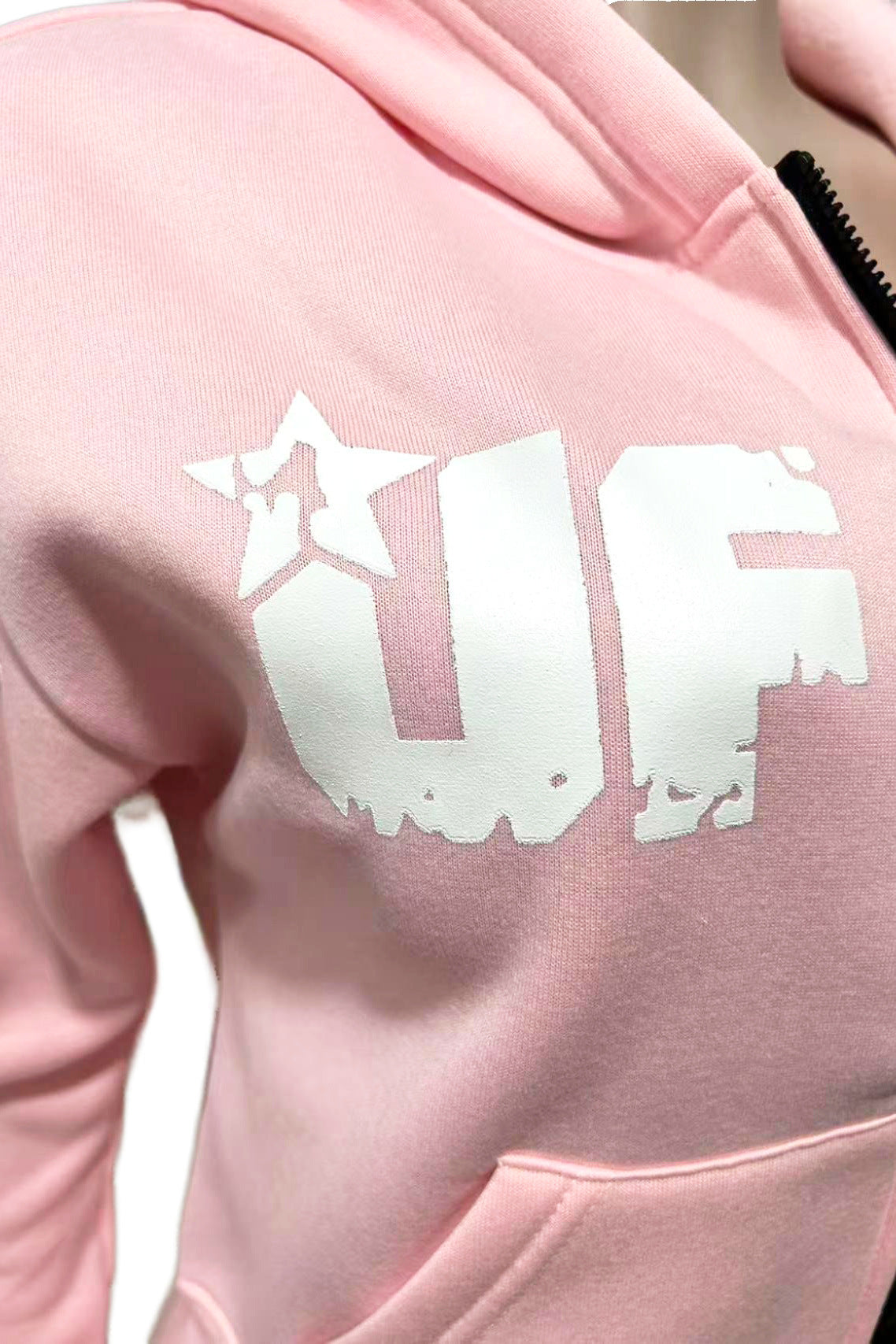 UnfairLives UF Distressed Zip Up Hoodie Sweatpants 2 Piece Tracksuit Women