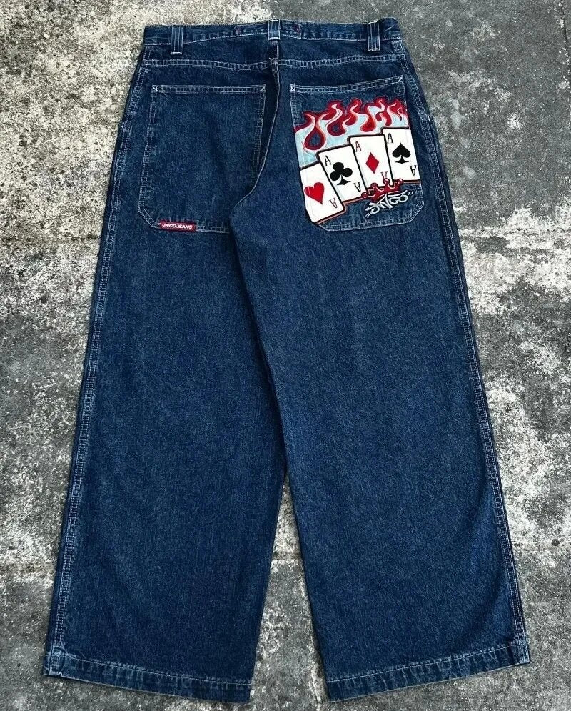 JNCO Style Y2K Bestickte Baggy Wide Leg Denim Jeans Unisex Streetwear Hose