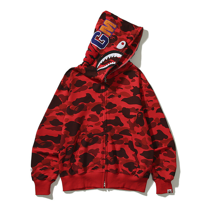 BAPE Shark Camo Print Full Zip Streetwear Hoodie Unisex