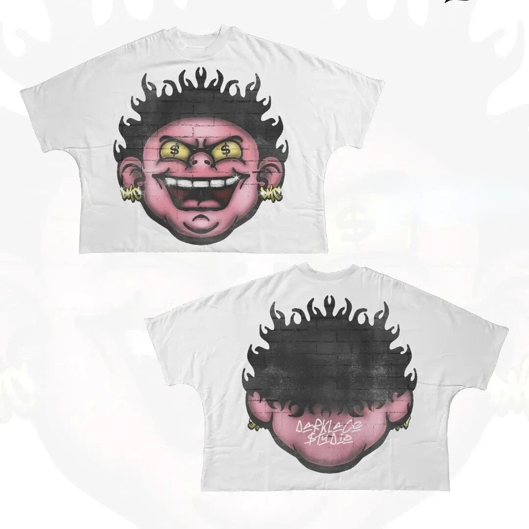 Y2K Punk Cartoon Hip Hop Grafik Unisex Oversized Streetwear Baumwoll-T-Shirt