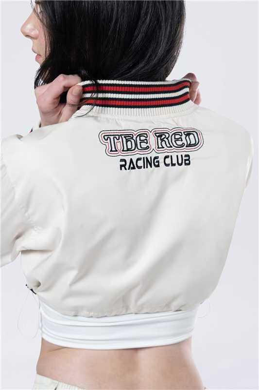 Embroidered Cropped Varsity Jacket Women Long Sleeve Baseball Coat