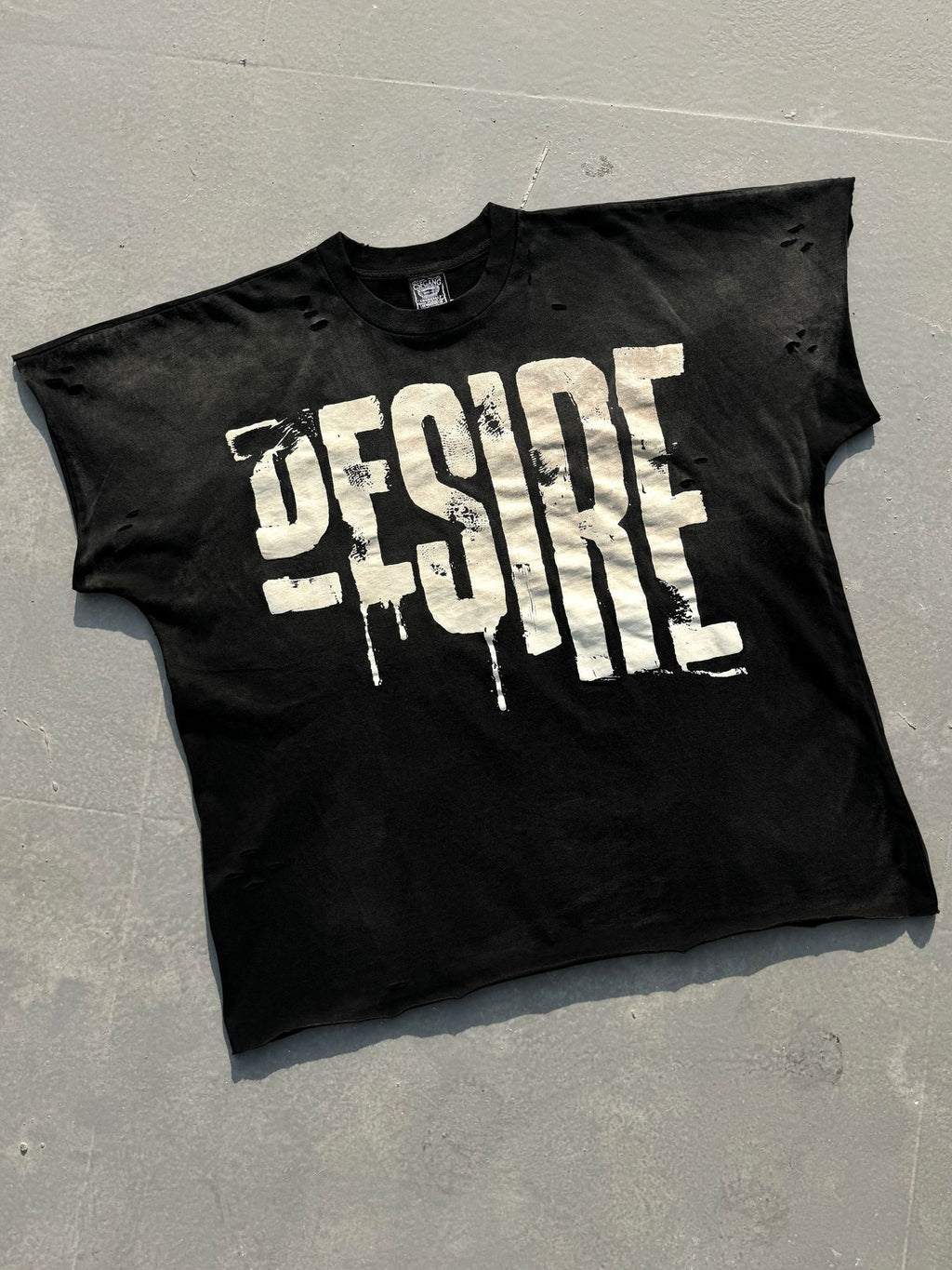 Washed Distressed Drip Letter Print Crew Neck Short Sleeve T Shirt
