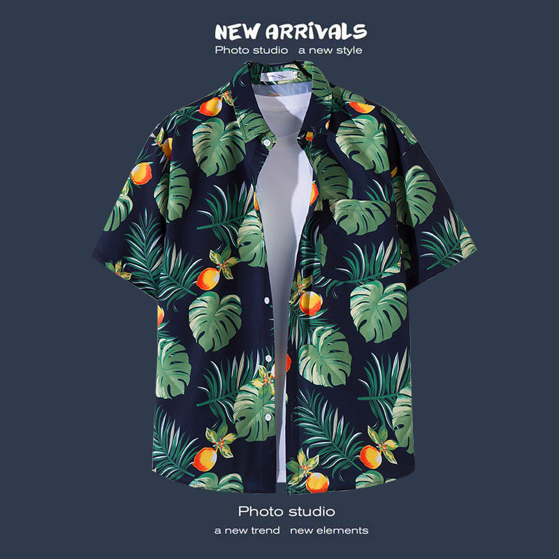Mens Vintage Tropical Hawaiian Floral Loose Short Sleeve Beach Shirt