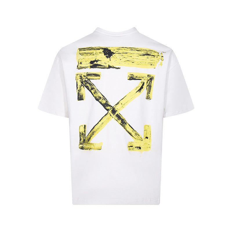 Tape Arrow Graphic Print Streetwear Crew Neck Short Sleeve T Shirt