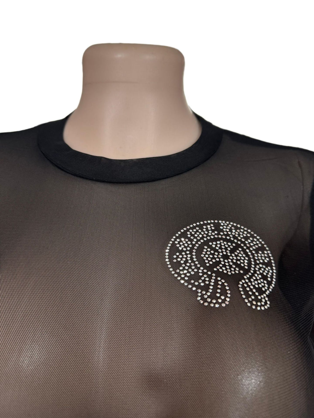 Chrome Hearts Black Mesh Horseshoe Rhinestone Sheer 2 Piece Set