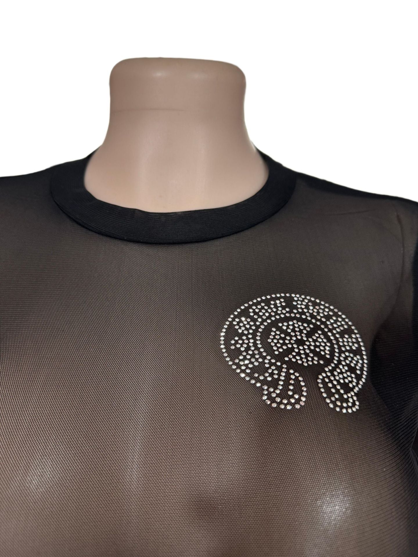 Chrome Hearts Black Mesh Horseshoe Rhinestone Sheer 2 Piece Set