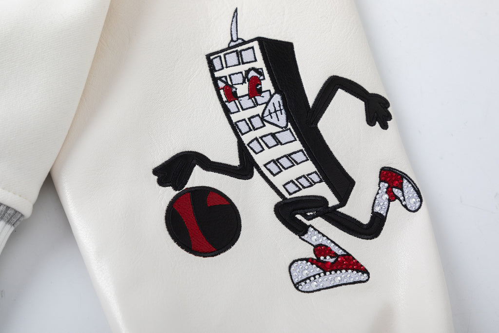 Off White Mobile Letter Embroidery Varsity Baseball Jacket Unisex