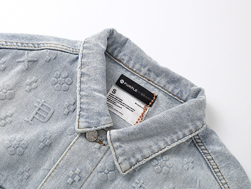 Purple Brand Loose Fit Distressed Denim Jacket Unisex