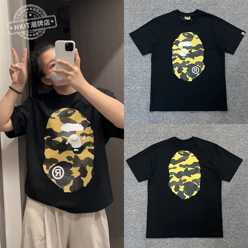 Bape Shark Camo Zip Graphic Oversized Tee Streetwear Unisex