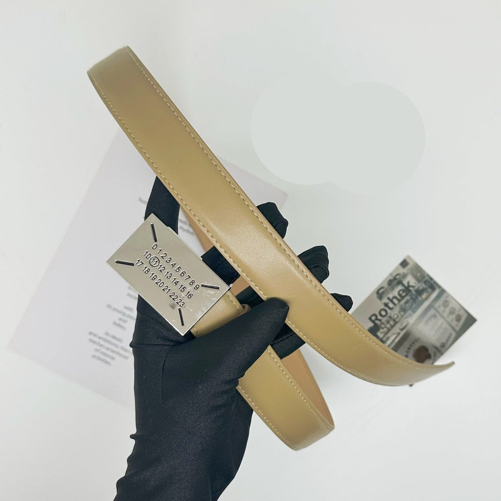 Maison Margiela Number Tag Flat Buckle Leather Belt Streetwear Unisex