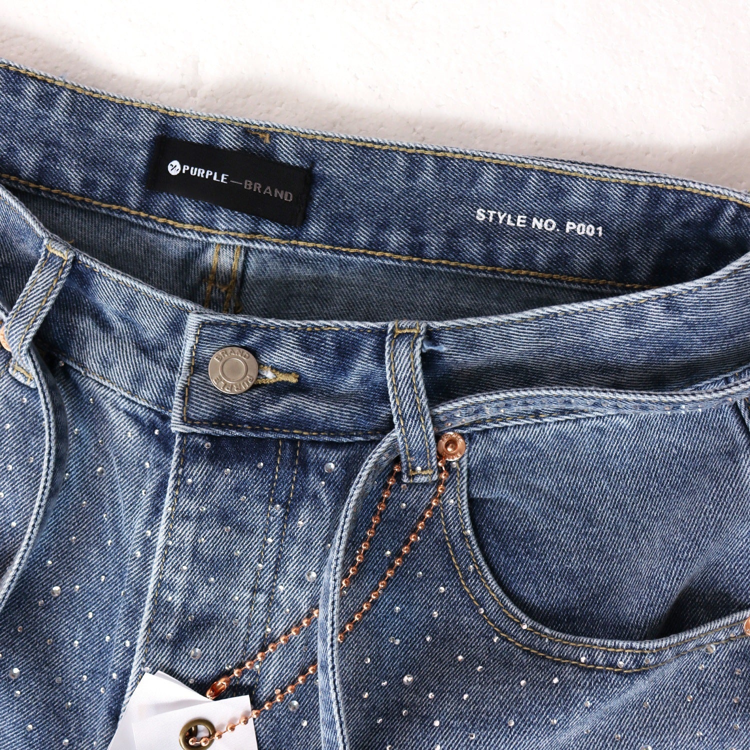 Purple Brand Rhinestone Straight‑Leg Denim Shorts Unisex