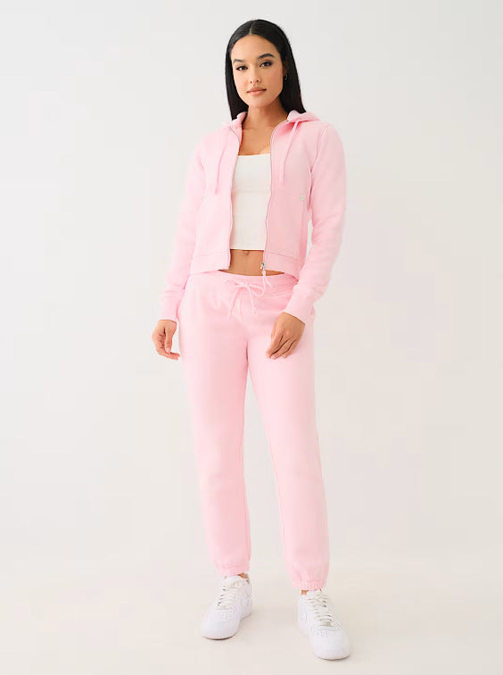 True Religion Vintage Stitch Zip Crop Hoodie Flare Pant Tracksuit Set