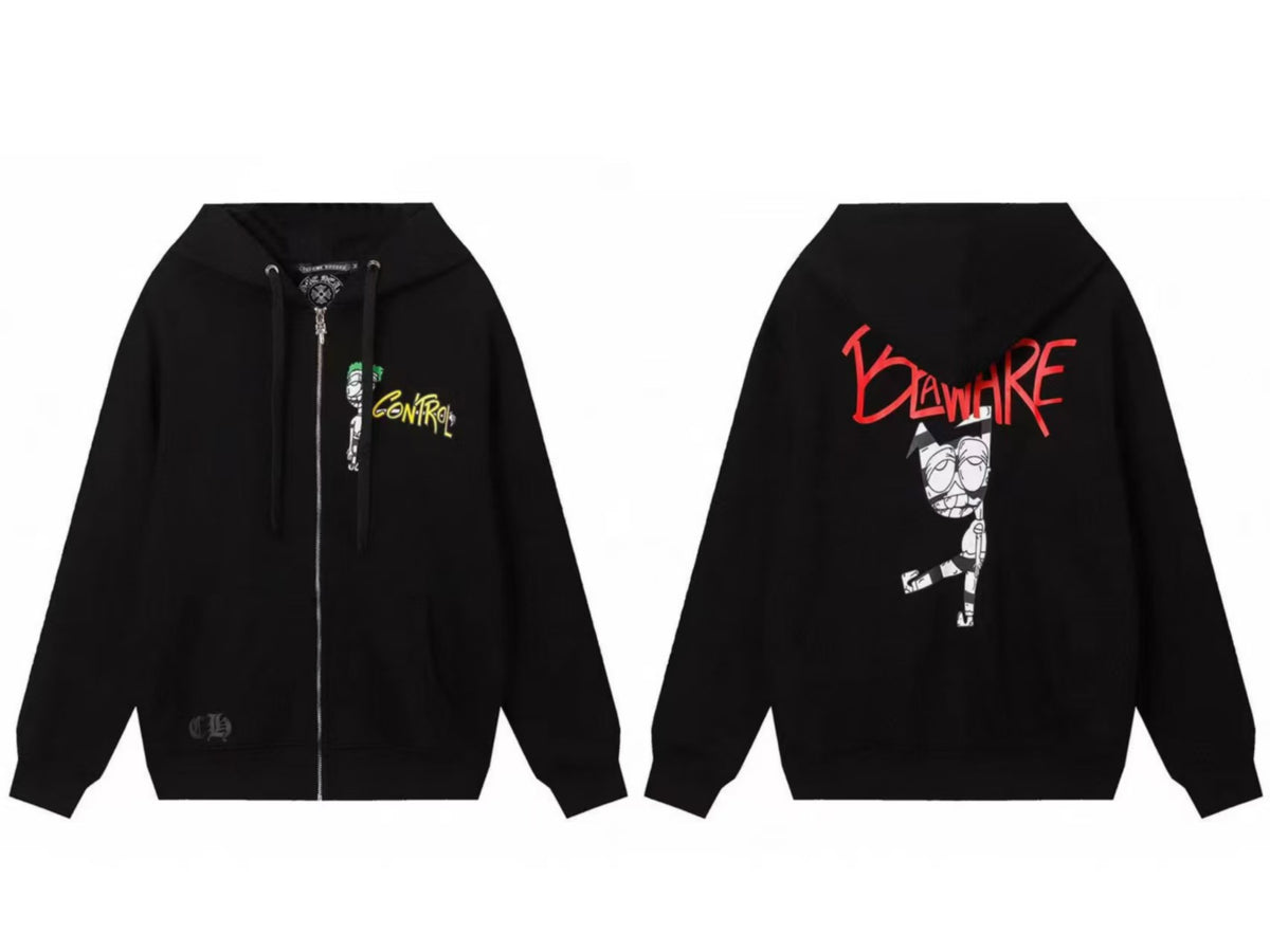 Chrome Hearts Horseshoe Sanskrit Cross Zip Up Hoodie Streetwear Unisex