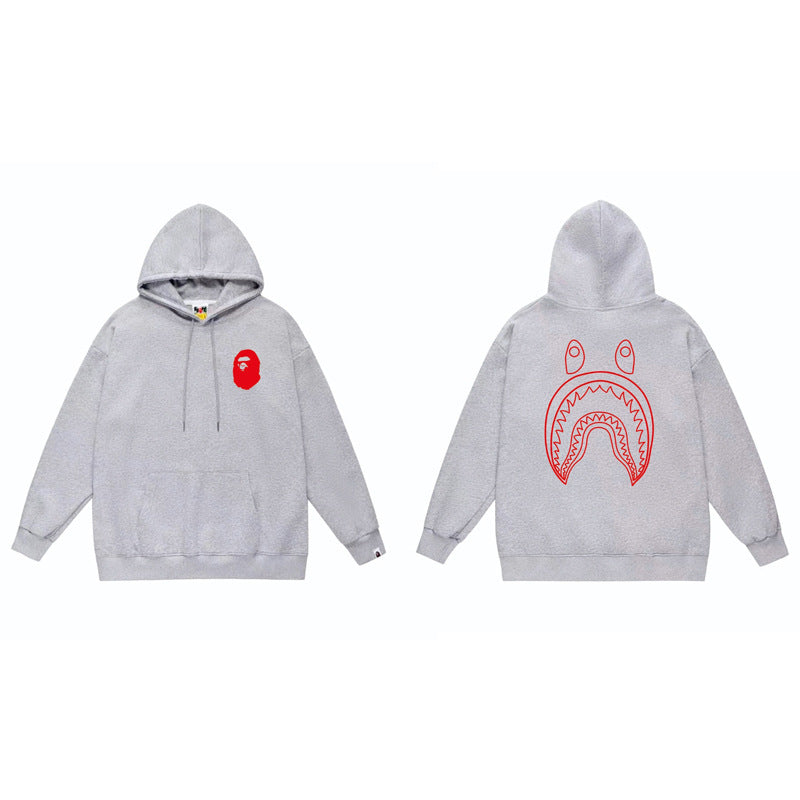 BAPE x Stussy Shark Graphic Hoodie Street Cotton Pullover Sweatshirt