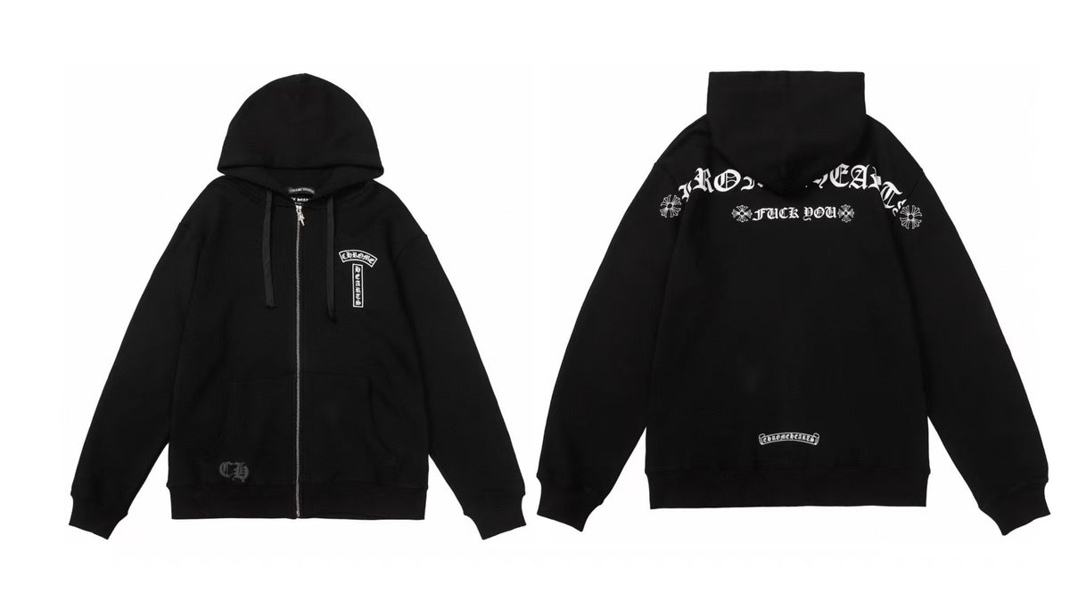 Chrome Hearts Horseshoe Sanskrit Cross Zip Up Hoodie Streetwear Unisex