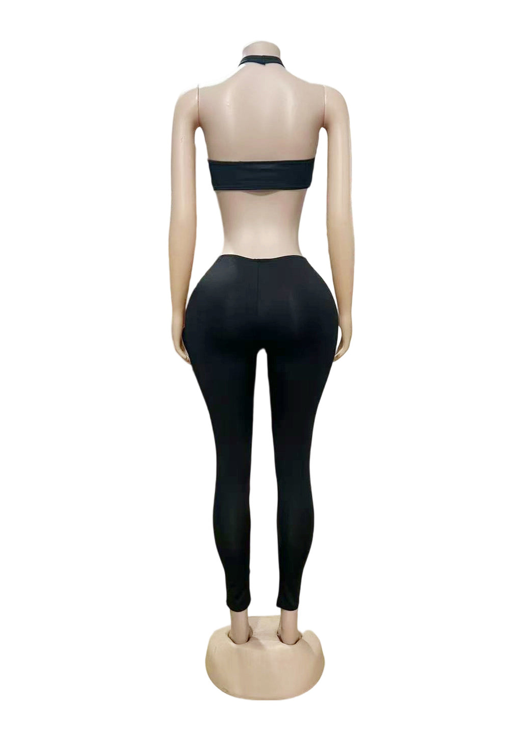 Cutout Halter Top High Waist Leggings 2 Piece Outfit Set