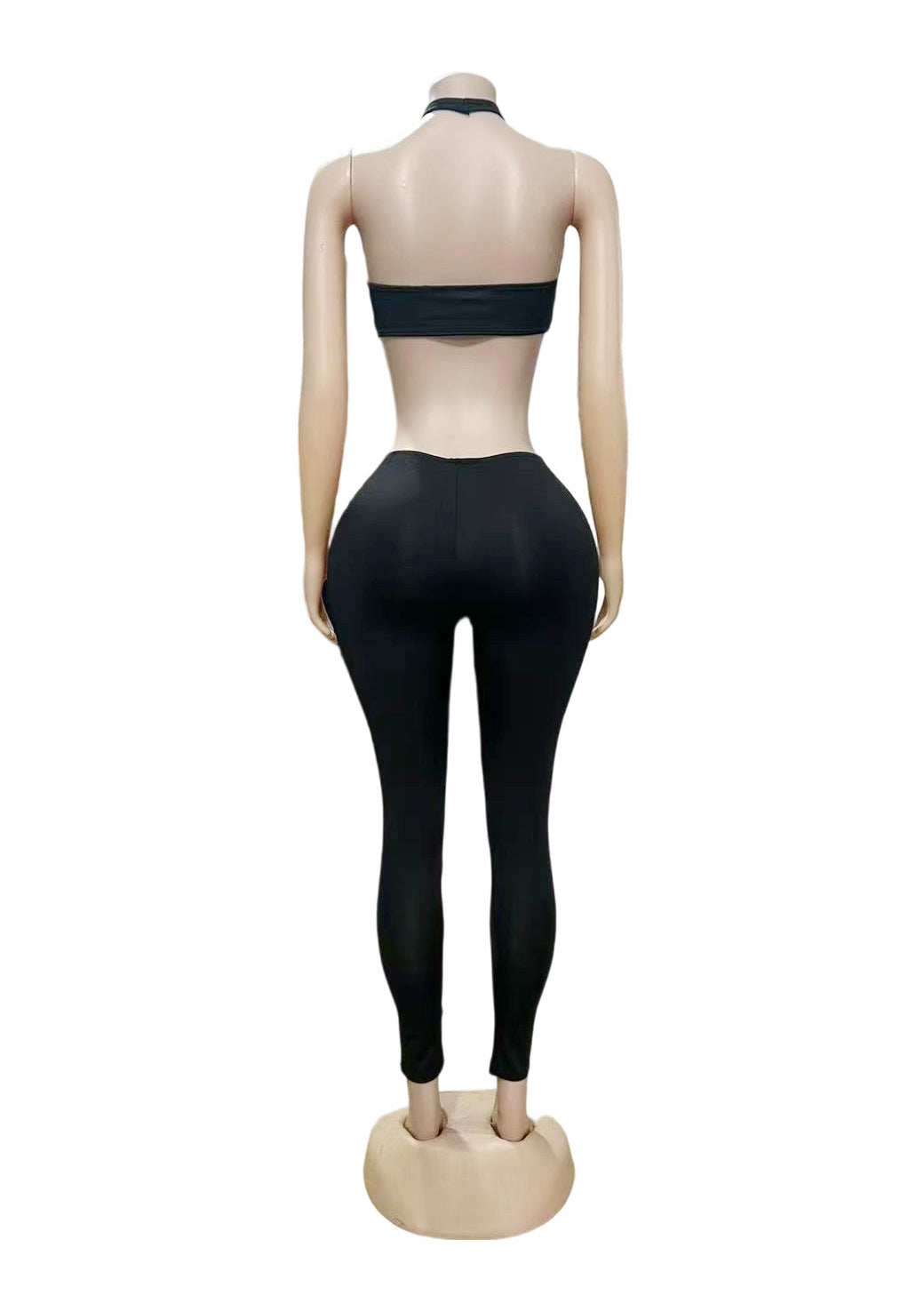 Cutout Halter Top High Waist Leggings 2 Piece Outfit Set