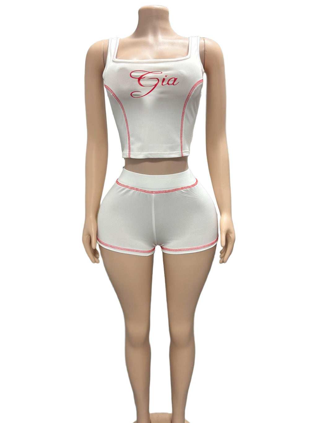 I.AM.GIA Contrast Piping Letter Print Square Neck Tank Short 2 Piece Set
