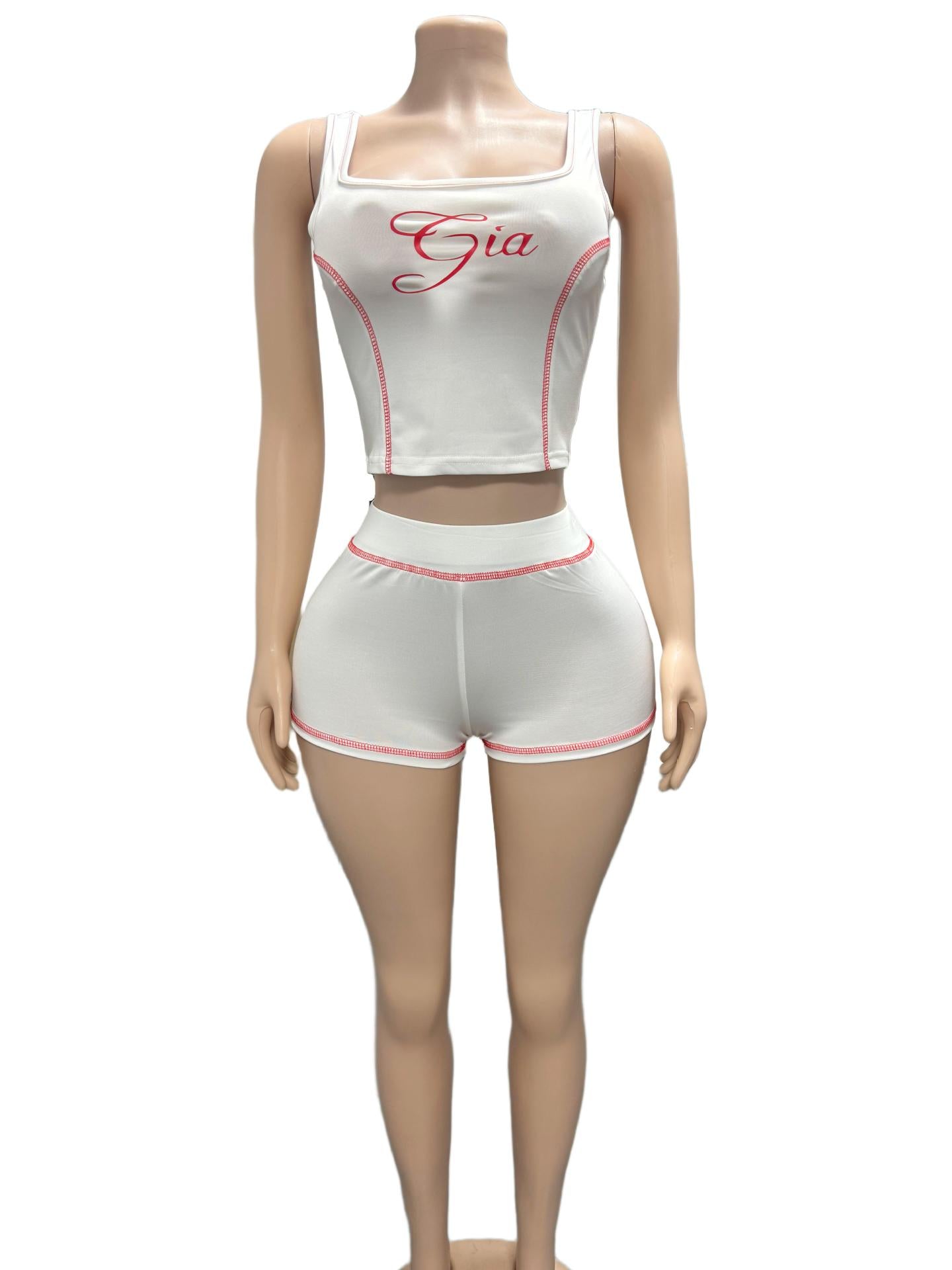 I.AM.GIA Contrast Piping Letter Print Square Neck Tank Short 2 Piece Set