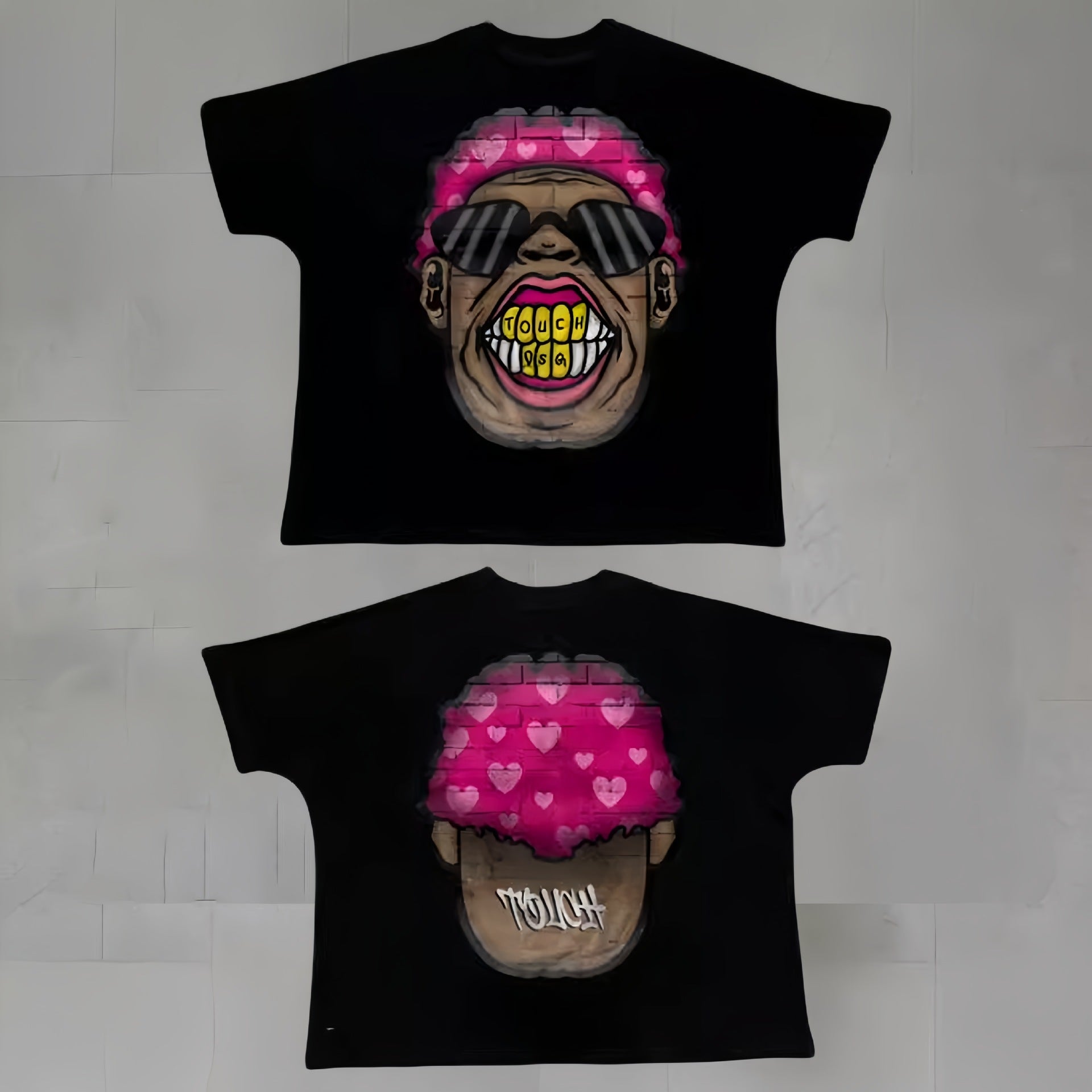 Touch Studios Y2K doppelseitiges Oversize-Vintage-Baumwoll-T-Shirt mit Cartoon-Print