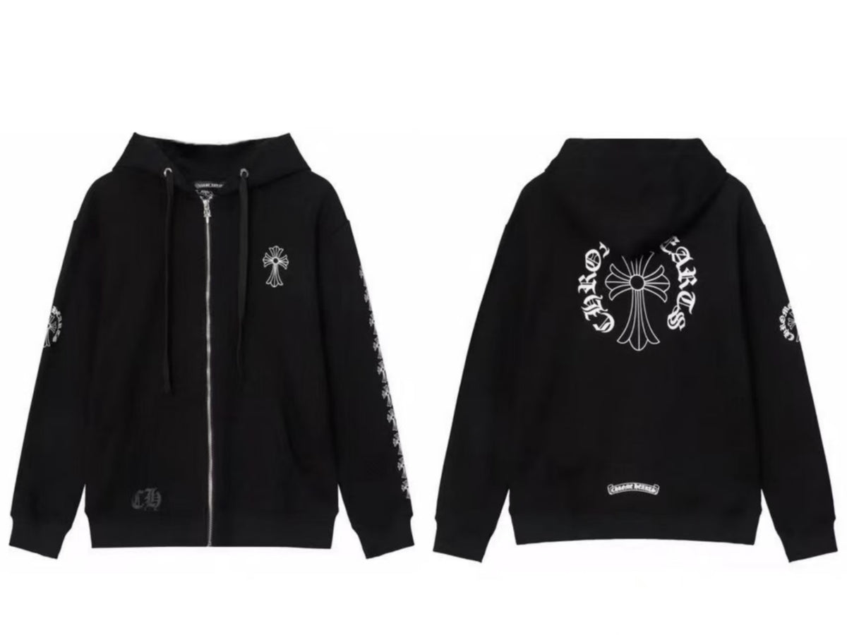 Chrome Hearts Horseshoe Sanskrit Cross Zip Up Hoodie Streetwear Unisex