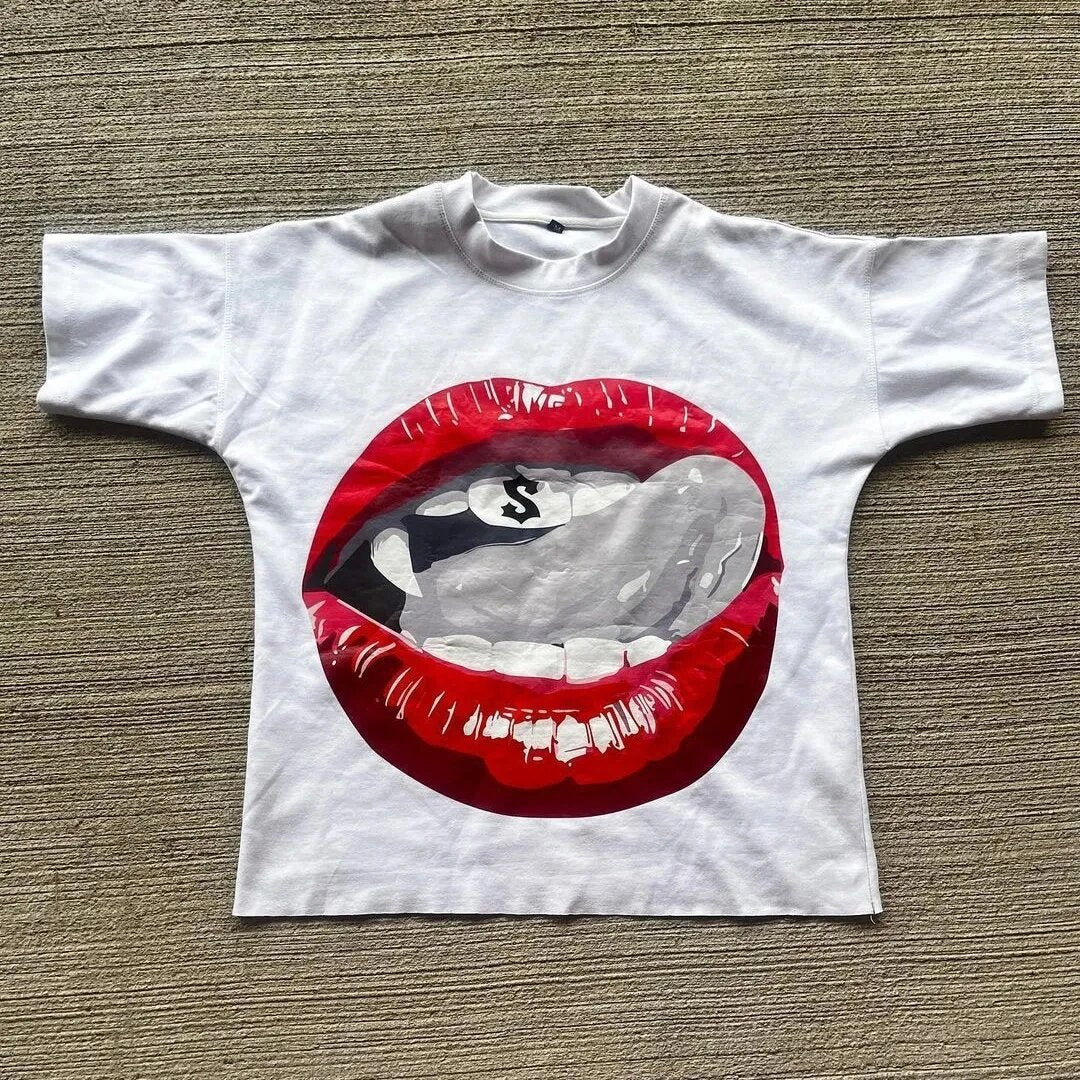Marino Infantry Style Y2K Big Mouth Rap Portrait Übergroßes Vintage Baumwoll-T-Shirt