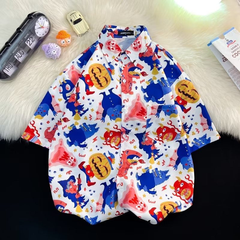 Mens Tropical Hawaiian Floral Loose Short Sleeve Summer Shirt 8002-8034
