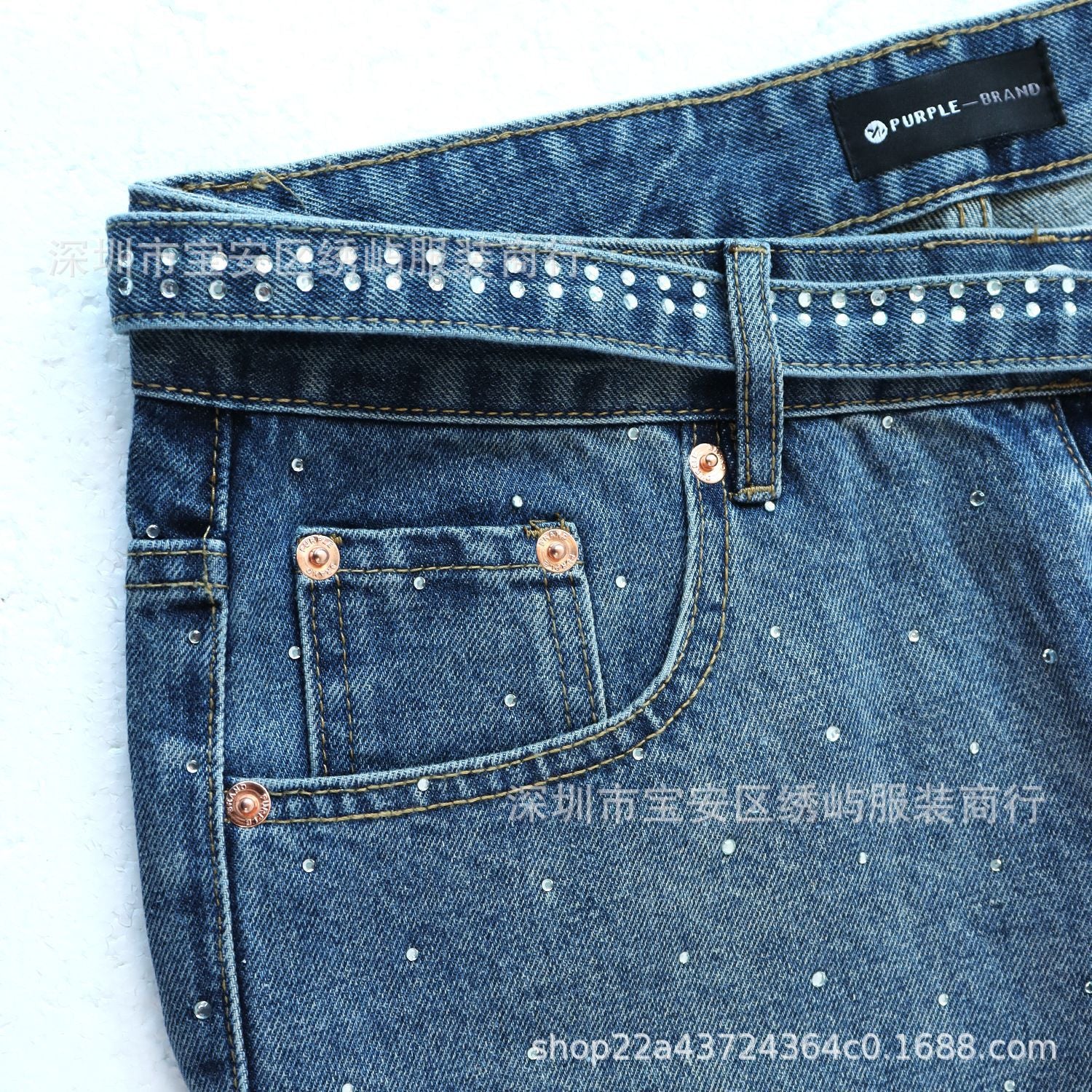 Purple Brand Rhinestone Wide Leg Denim Jeans Unisex