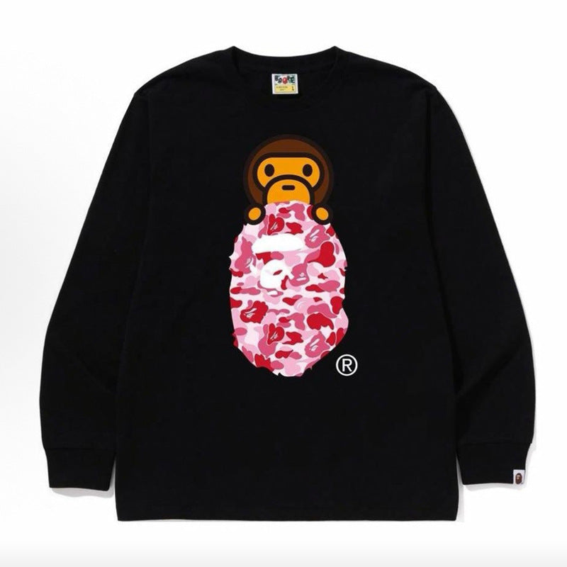 Bape Multi‑Ape‑Head Graphic Oversized Long Sleeve Tee Streetwear