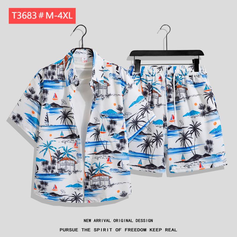 Couple Hawaiian Floral Set Loose 5 Inch Shorts T3664-T3699