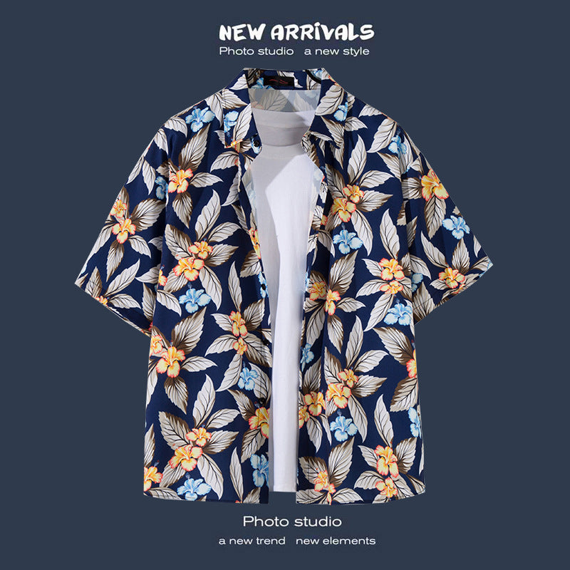 Mens Vintage Tropical Hawaiian Floral Loose Short Sleeve Beach Shirt