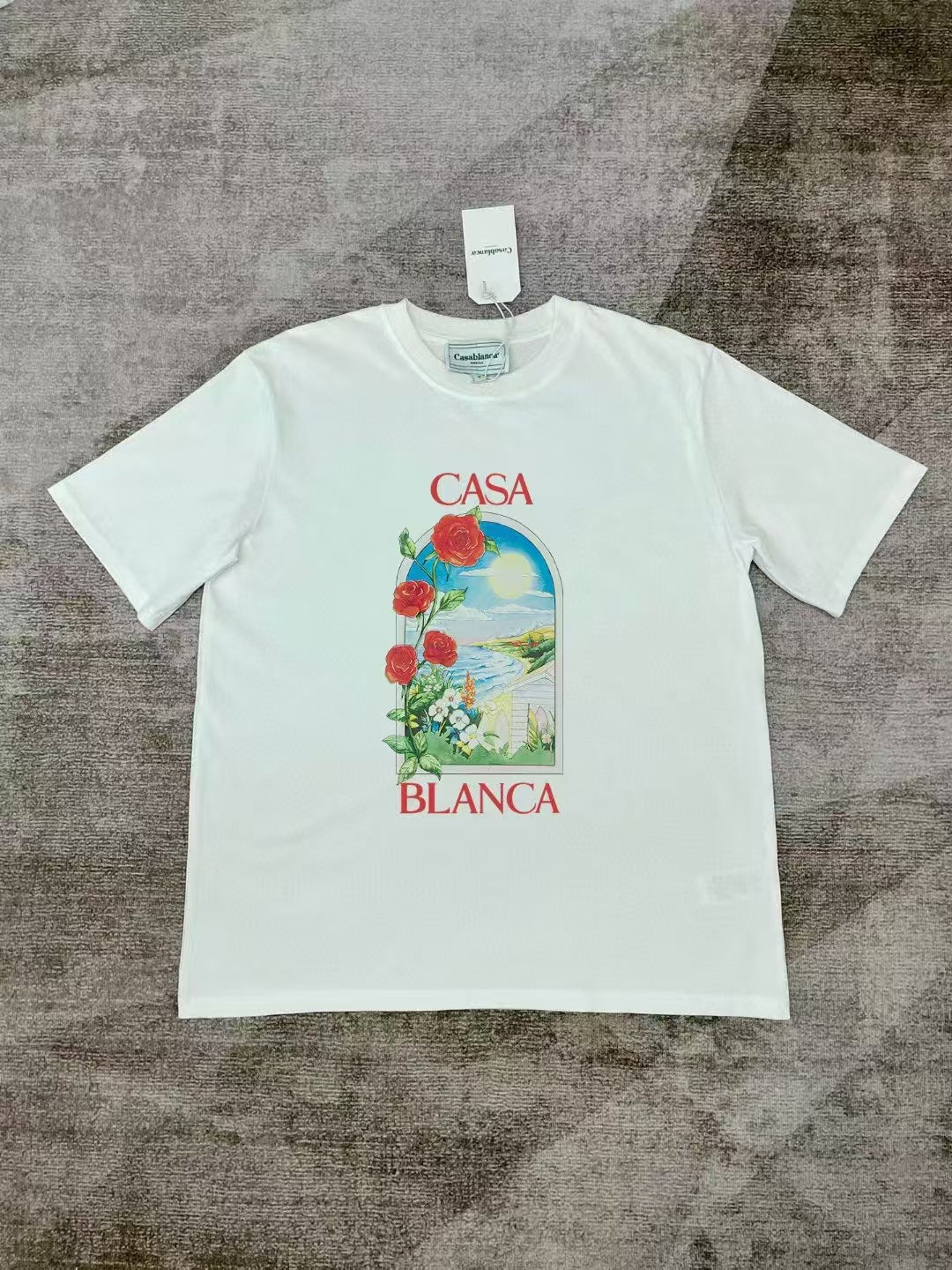 Casablanca Art Graphic Print Loose Unisex Short Sleeve T-Shirt