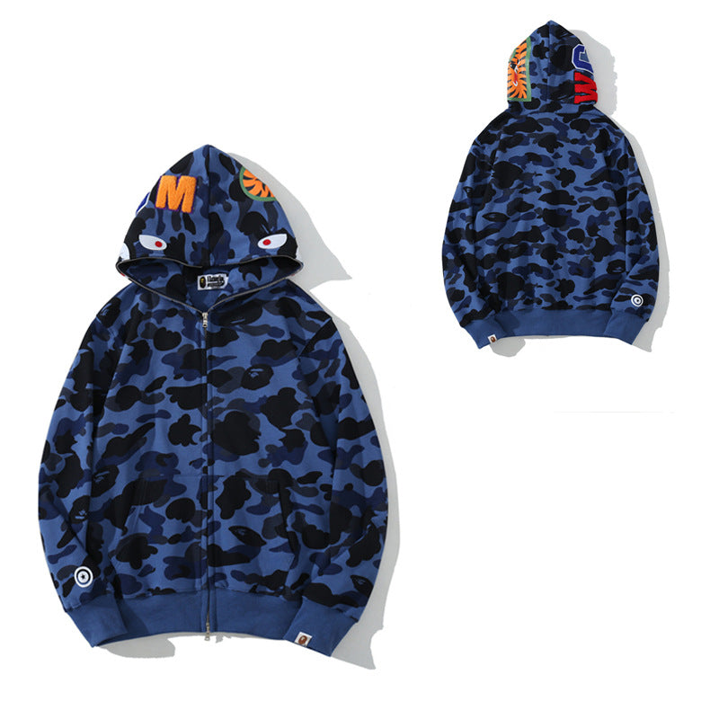 BAPE Shark Camo Print Full Zip Embroidery Streetwear Hoodie Unisex
