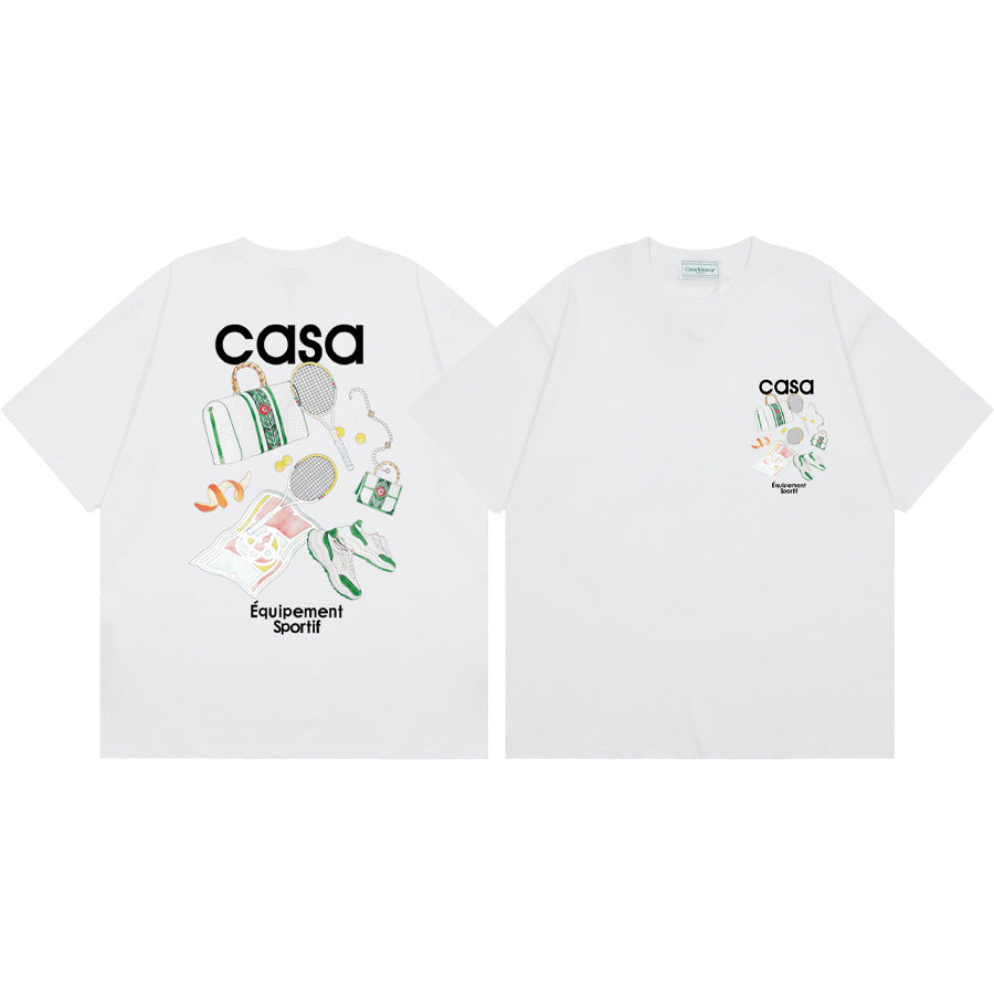 Casablanca Vintage Logo Print Loose Short Sleeve T Shirt Unisex Y2K