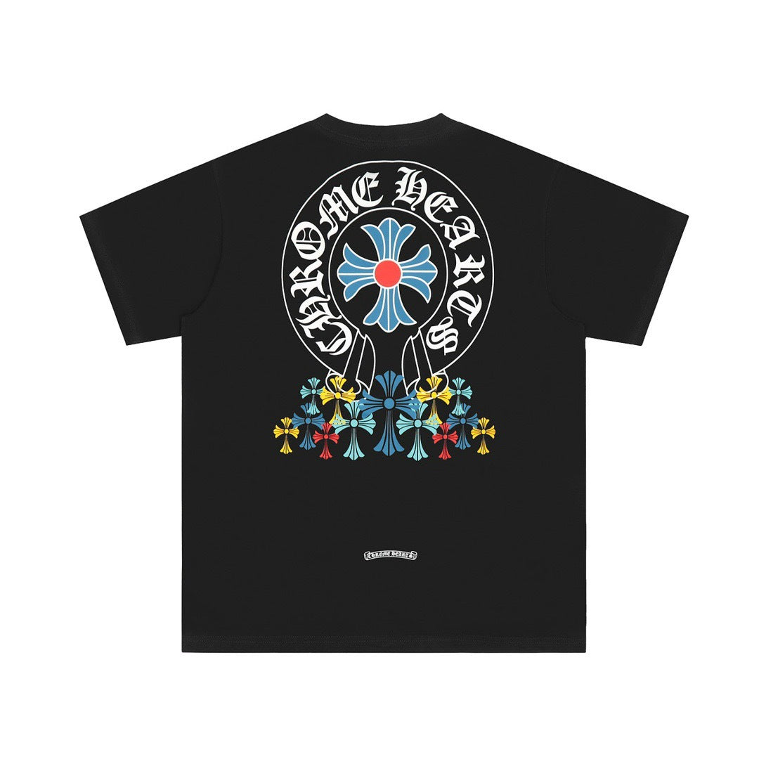 Chrome Hearts Color Sanskrit Cross Print Short Tee Unisex Y2K