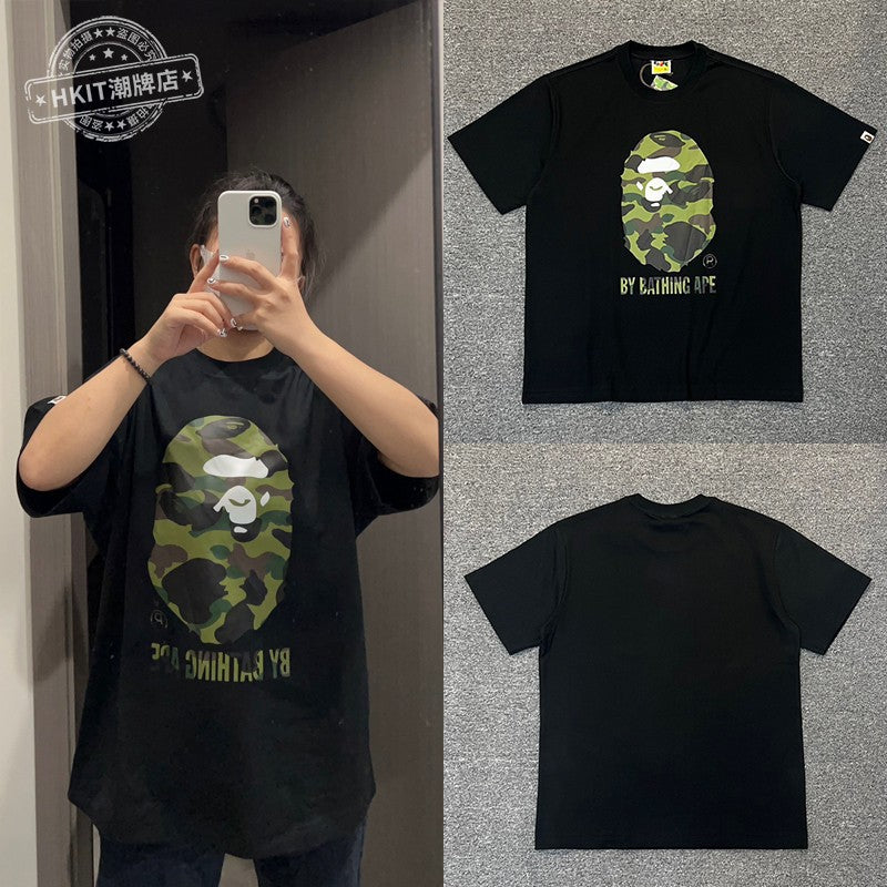 Bape Shark Camo Zip Graphic Oversized Tee Streetwear Unisex
