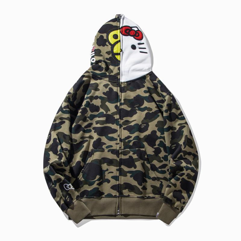 BAPE Shark Camo Print Full Zip Embroidery Streetwear Hoodie Unisex