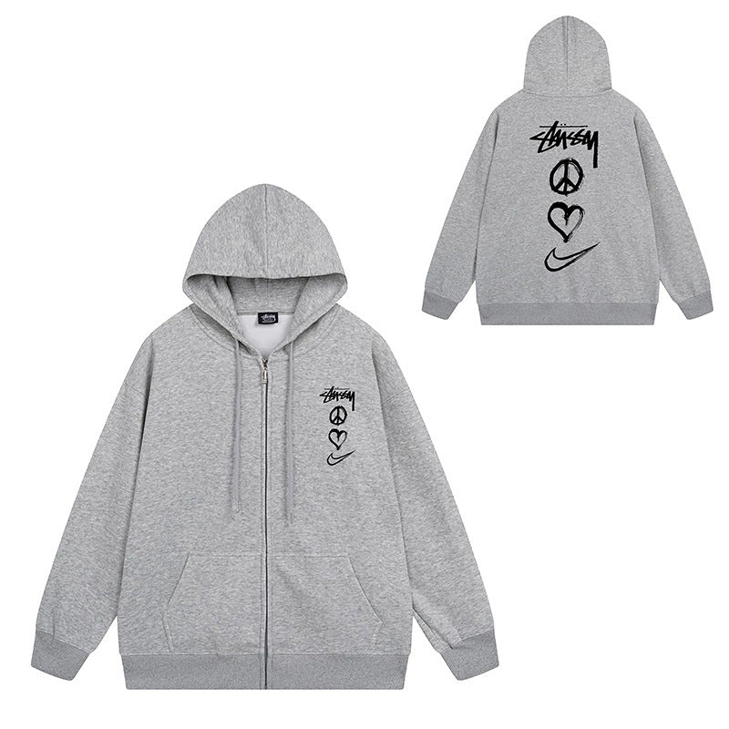 Stussy Graphic Zip Up Hoodie Letter Streetwear Casual Pullover Jacket