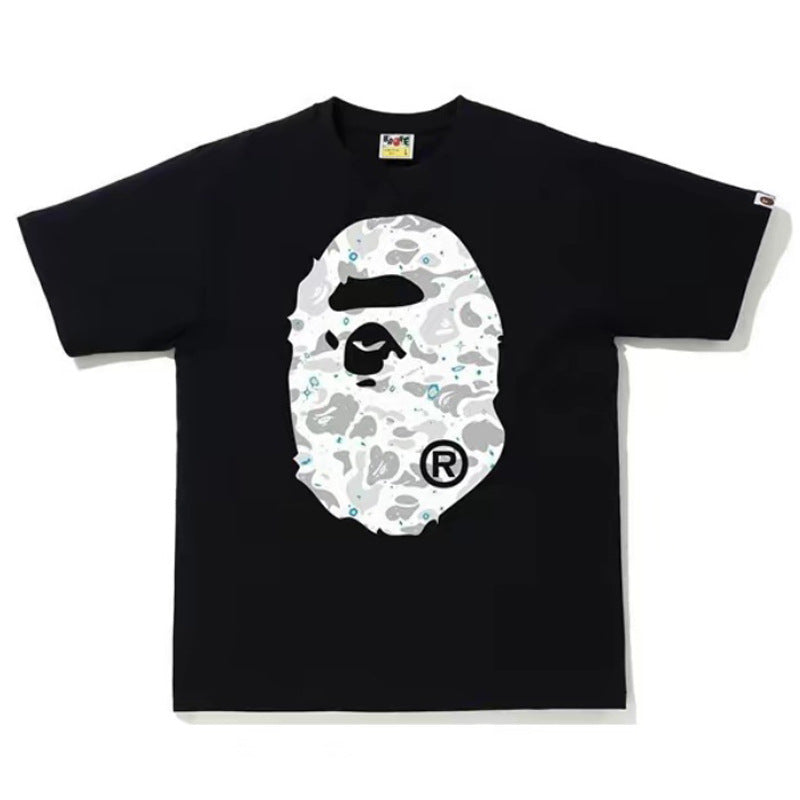 BAPE Ape Head Camo Shark Print Crew Neck Short Sleeve T‑Shirt Unisex