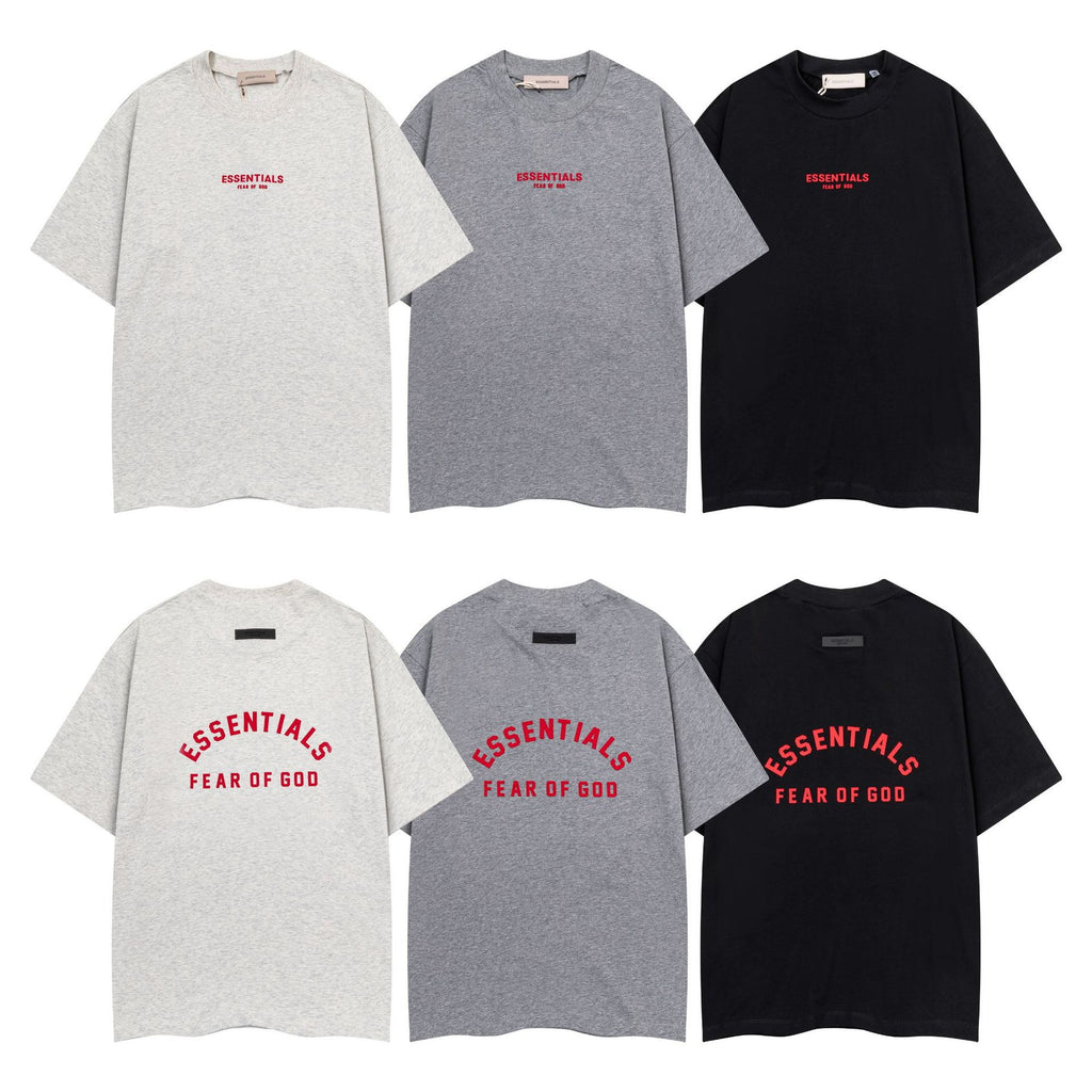 Fear Of God Essentials Red Rubber Letter Crew Neck Short Sleeve T Shirt