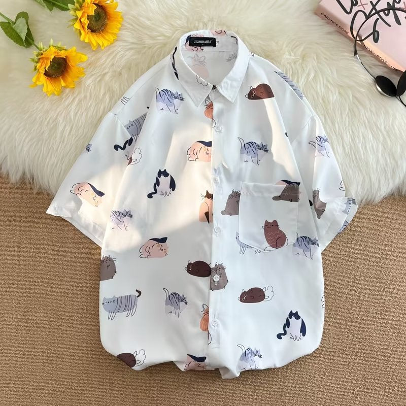 Mens Tropical Hawaiian Floral Loose Short Sleeve Summer Shirt 8002-8034
