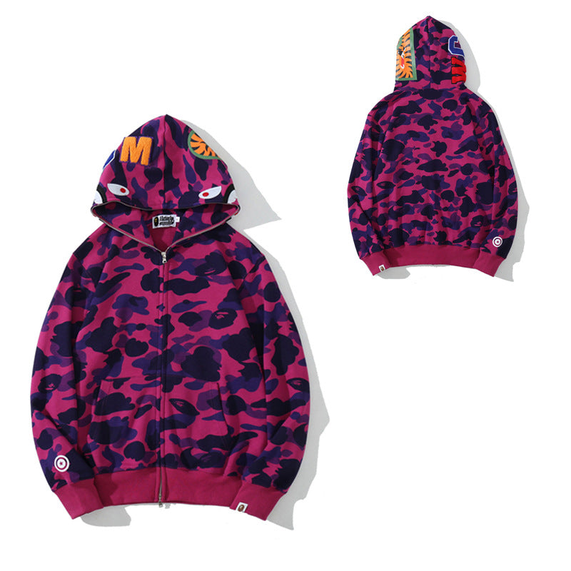 BAPE Shark Camo Print Full Zip Embroidery Streetwear Hoodie Unisex