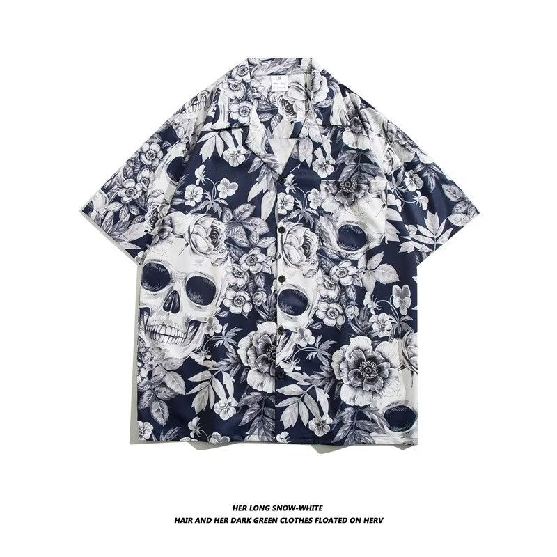 Unisex Vintage Camp Collar Tropical Floral Loose Beach Vacation Shirt 1301-1341